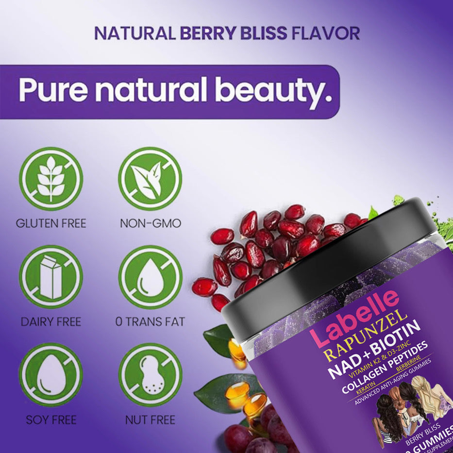 Gummies da Juventude Capilar – 60 unidades Com NAD+, Biotina e Colágeno