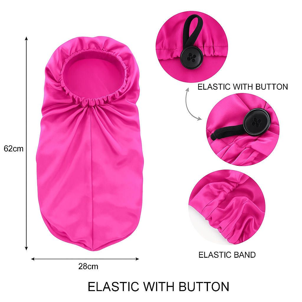 Labelle Rapunzel – Touca de Cetim Longa Ajustável | Rosa Vibrante