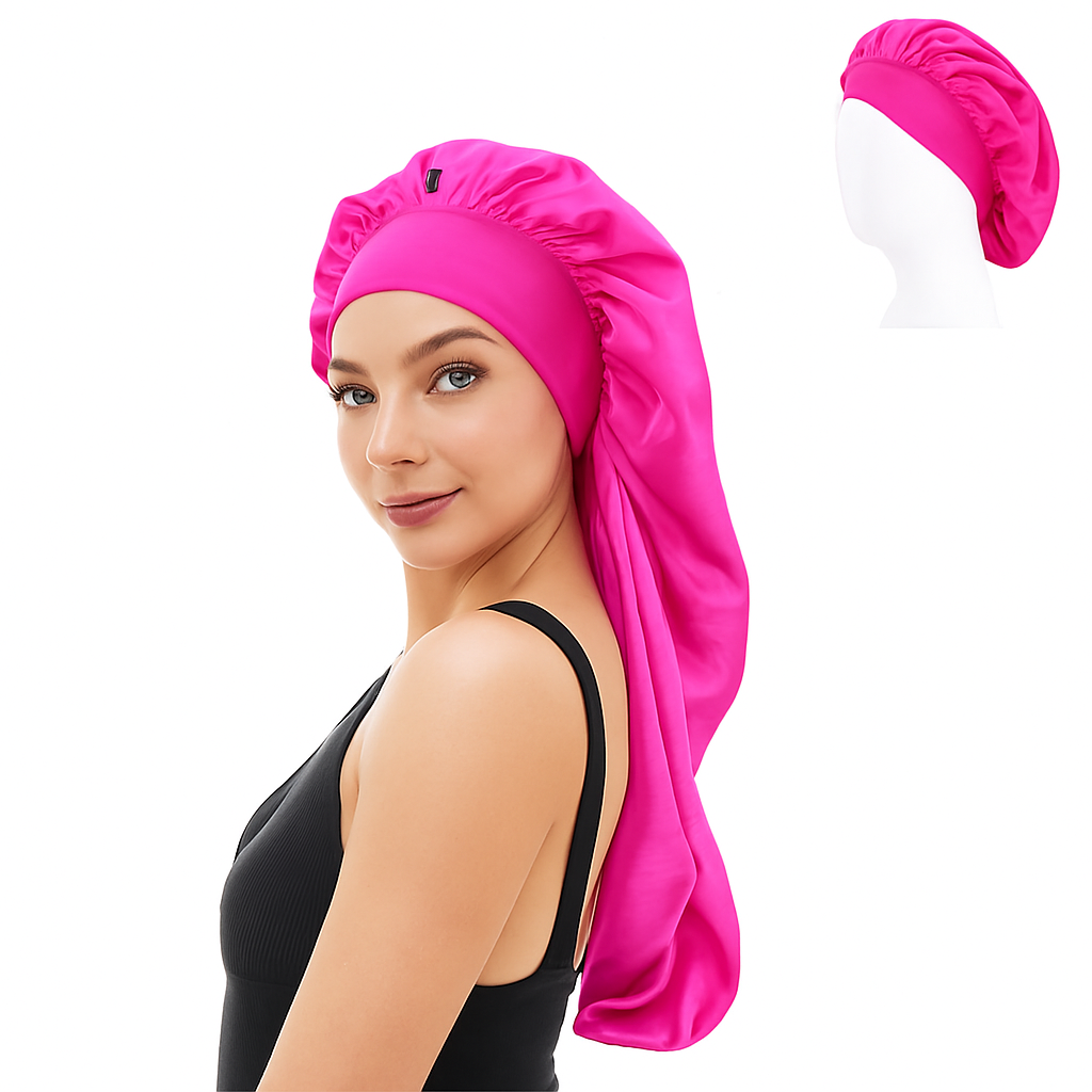 Labelle Rapunzel – Touca de Cetim Longa Ajustável | Rosa Vibrante