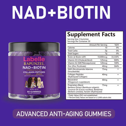 Gummies da Juventude Capilar – 60 unidades Com NAD+, Biotina e Colágeno