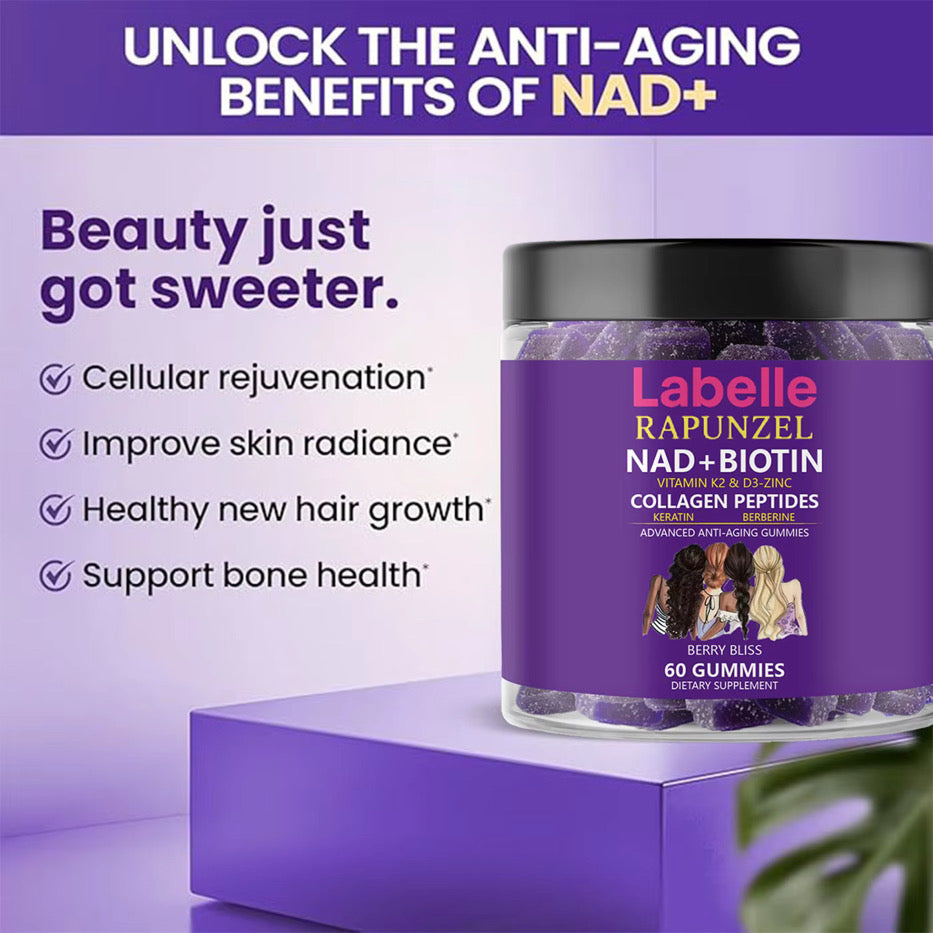 Gummies da Juventude Capilar – 60 unidades Com NAD+, Biotina e Colágeno
